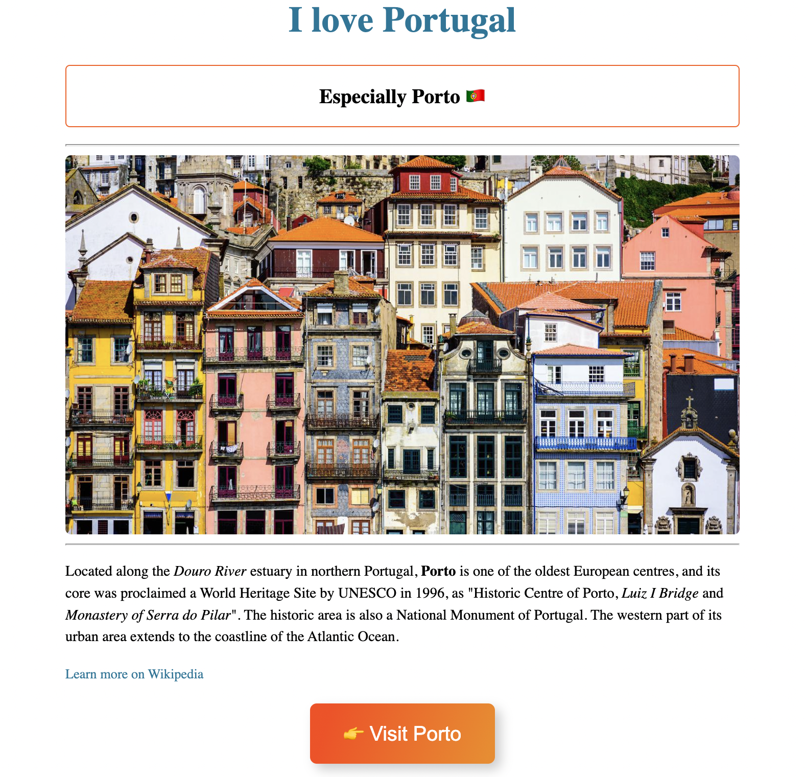 Porto landing page preview